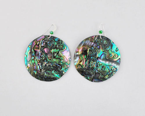 Green abalone disc earrings (45mm)