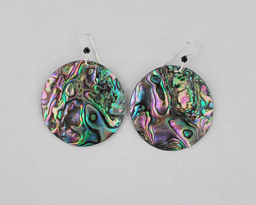 Green abalone disc earrings 35mm