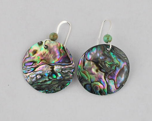 Green abalone disc earrings 25mm (1")